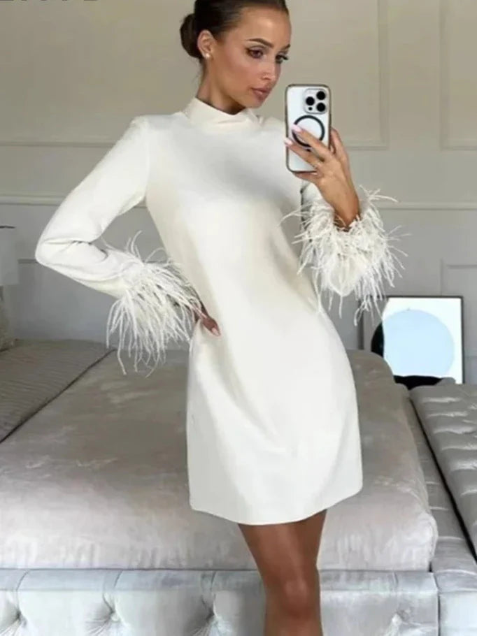 Soleila - Feather Cuffed Mini Dress